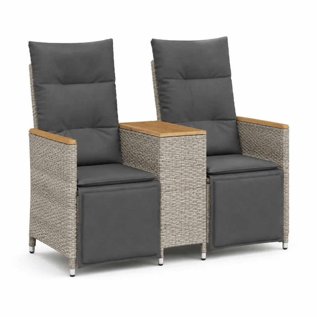 Set 2 poltrone da giardino reclinabili con tavolino 58 x 62 x 108 cm in rattan PE grigio e cuscini antracite