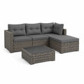 Set divano da giardino angolare 4 posti con tavolino 230 x 170 x 65 cm in polyrattan grigio con cuscini grigio scuro