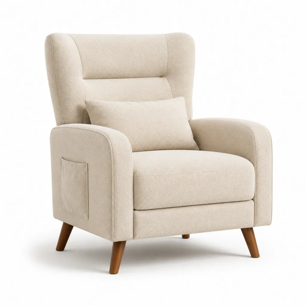 Poltrona con Schienale Alto in Poliestere Boucle Beige Crema con Cuscino 82 x 88 x 105 cm