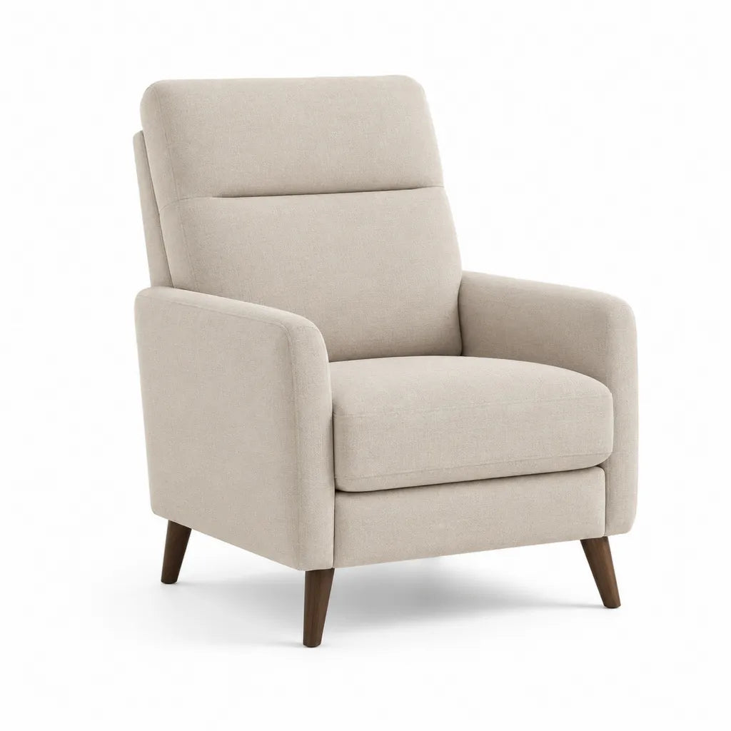 Poltrona da soggiorno imbottita schienale alto in poliestere beige con gambe in legno massello 82 x 92 x 103 cm