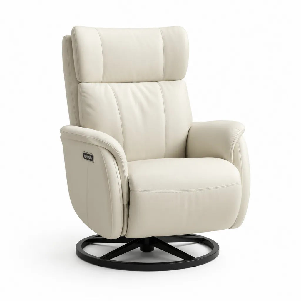 Poltrona relax reclinabile elettrica girevole in pelle sintetica PU beige 82 x 90 x 105 cm