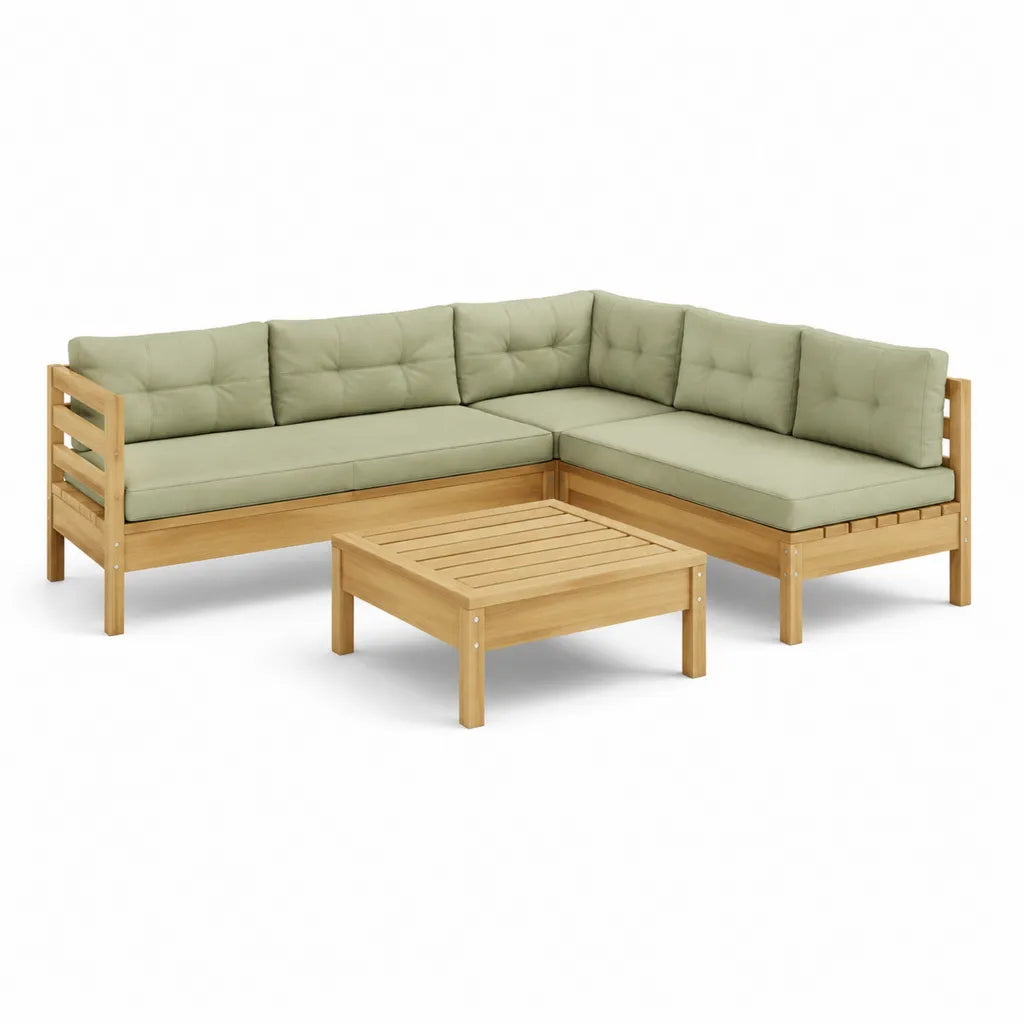 Set divano da giardino angolare 4 posti con tavolino 186 x 186 cm in legno massello di acacia verde