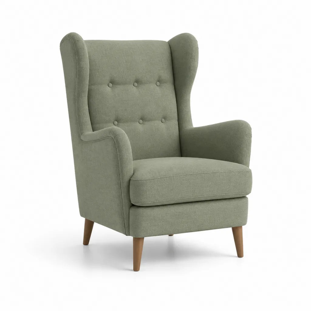 Poltrona bergere imbottita in poliestere verde salvia con schienale alto 75 x 85 x 105 cm