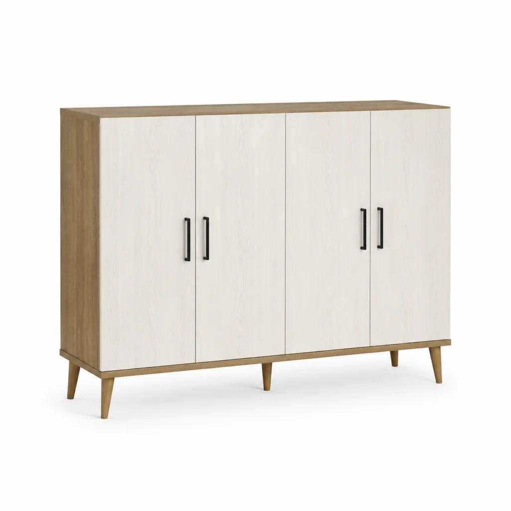 Armadio guardaroba 4 ante 160 x 52 x 120 cm in pannello truciolare melaminico bianco e rovere rettangolare