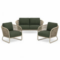 Set salotto da giardino 3 pezzi con divano 2 posti e 2 poltrone in alluminio e corda intrecciata verde 150 x 75 x 78 cm