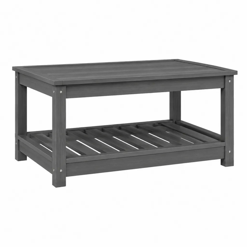 Tavolino da caffe da giardino rettangolare 100 x 50 x 45 cm in legno massello di acacia grigio scuro con ripiano inferiore