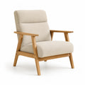 Poltrona da soggiorno imbottita con braccioli 71 x 80 x 94 cm in poliestere crema e legno massello di gomma naturale