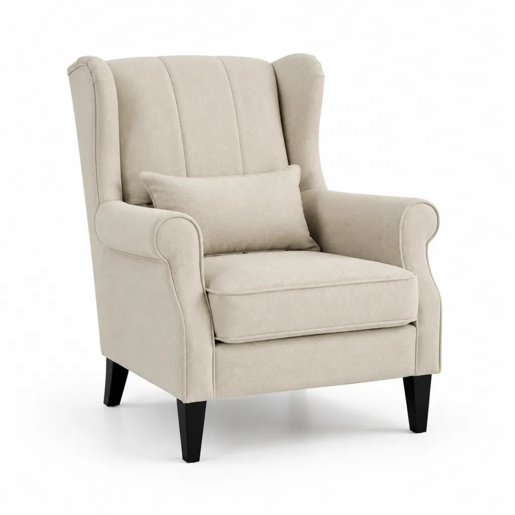Poltrona bergere imbottita in poliestere beige con cuscino 80 x 85 x 105 cm