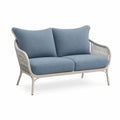 Divano da giardino 2 posti 140 x 75 x 78 cm in alluminio e corda intrecciata grigio con cuscini blu