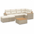 Salotto da giardino angolare 7 pezzi in rattan PE beige con cuscini e tavolino 280 x 210 cm