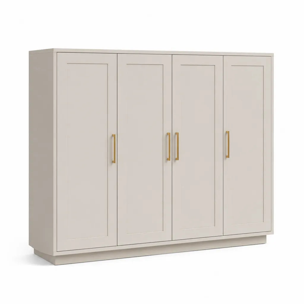 Armadio guardaroba 4 ante in MDF avorio con maniglie oro 200 x 60 x 200 cm