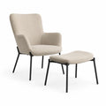 Poltrona con poggiapiedi imbottita in poliestere beige con struttura in acciaio 73 x 82 x 98 cm
