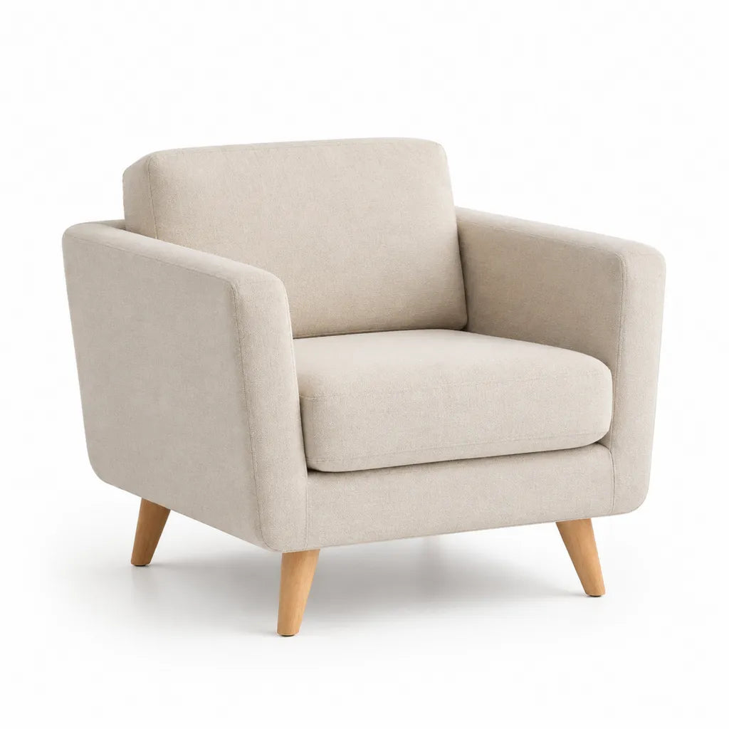 Poltrona imbottita da soggiorno 78 x 80 x 82 cm in poliestere beige con gambe in faggio massello