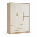 Armadio guardaroba 3 ante con 2 cassetti in pannello truciolare bianco e rovere chiaro 120 x 52 x 180 cm