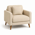 Poltrona imbottita beige con cuscino in poliestere e gambe in legno massello 82 x 78 x 84 cm