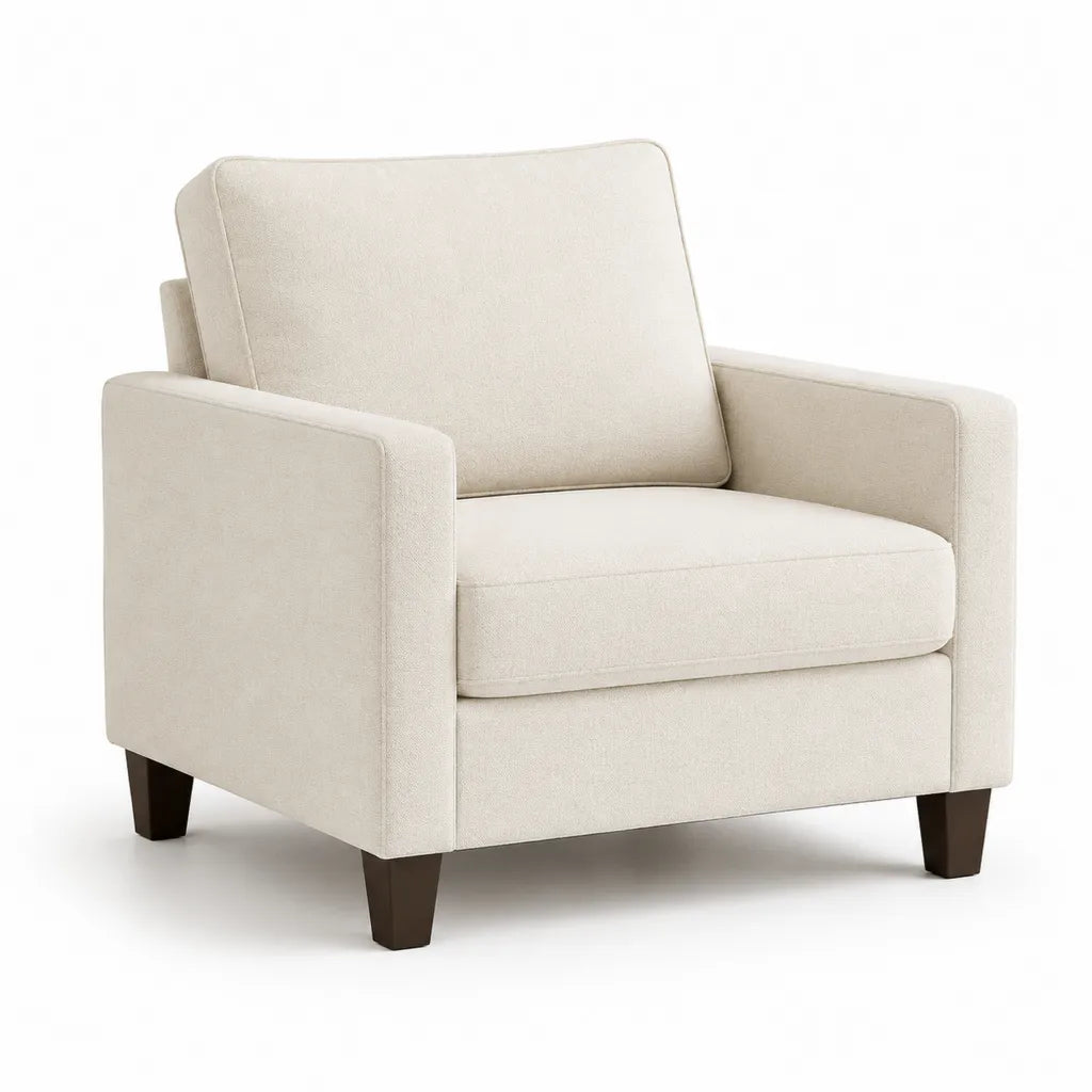 Poltrona imbottita da soggiorno con braccioli in poliestere beige 78 x 82 x 86 cm