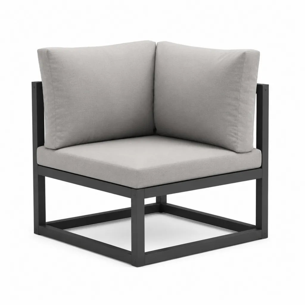 Poltrona angolare da giardino 70 x 70 x 63 cm in alluminio verniciato a polvere con cuscini in poliestere grigio chiaro e nero