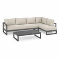 Set divano da giardino angolare 4 posti con tavolino 220 x 150 cm in alluminio antracite e beige